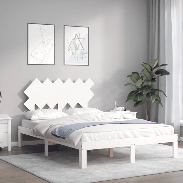 Okvir kreveta s uzglavljem bijeli mali bračni masivno drvo - Bijela / 120 x 190 cm