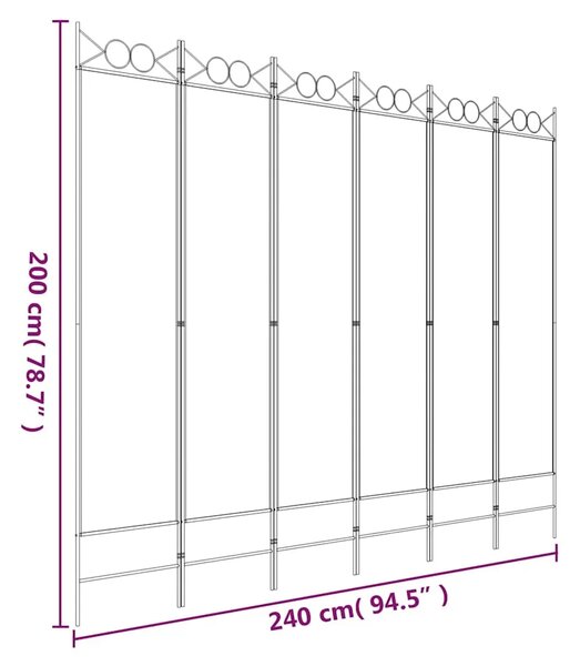 Paravan - Sobna pregrada s 6 panela crna 240x200 cm od tkanine
