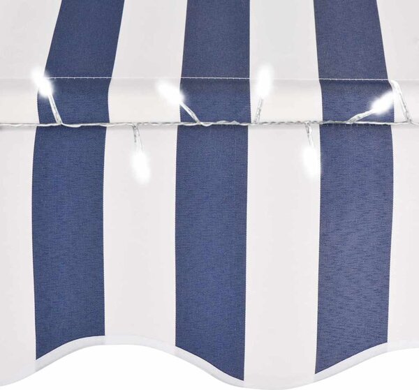 Tenda na ručno uvlačenje s LED svjetlima 400 cm plavo-bijela - Plava / N/A
