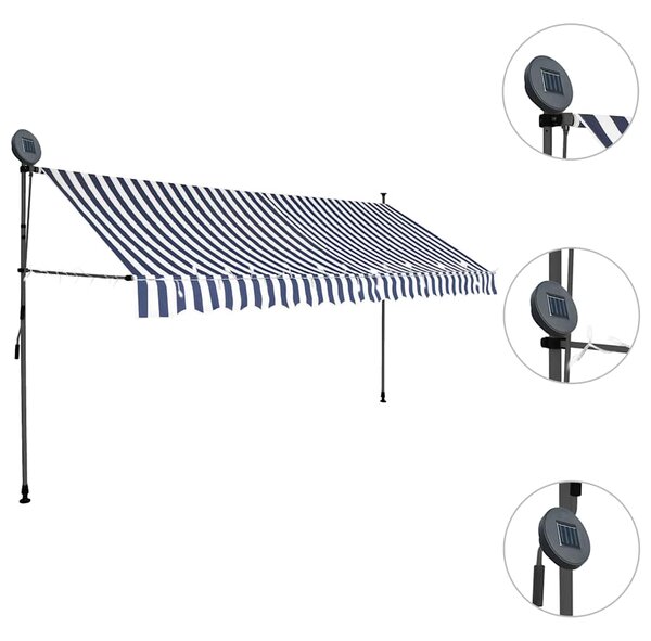Tenda na ručno uvlačenje s LED svjetlima 400 cm plavo-bijela - Plava / N/A