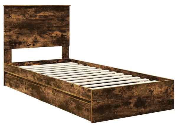 Krevet s od storage s uzglavljem Dimljeni hrast 75 x 190 cm - Smeđa / 75 x 190 cm