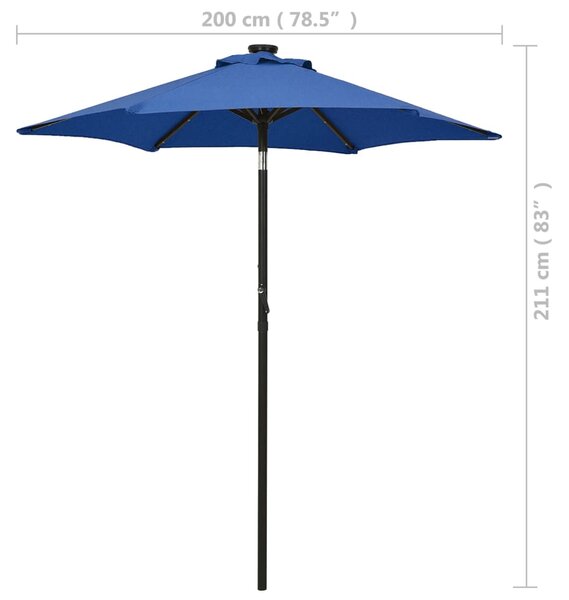 Vrtni suncobran LED azurnoplavi 200 x 211 cm aluminijski - Plava / N/A