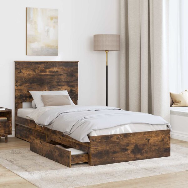 Krevet s od storage s uzglavljem Dimljeni hrast 75 x 190 cm - Smeđa / 75 x 190 cm