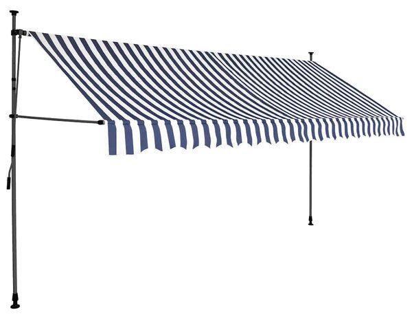 Tenda na ručno uvlačenje s LED svjetlima 400 cm plavo-bijela - Plava / N/A