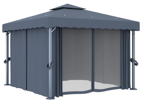 Sjenica sa zastorima i LED svjetlosnim trakama 3 x 3 m antracit - Antracitno siva / 3 x 3 m
