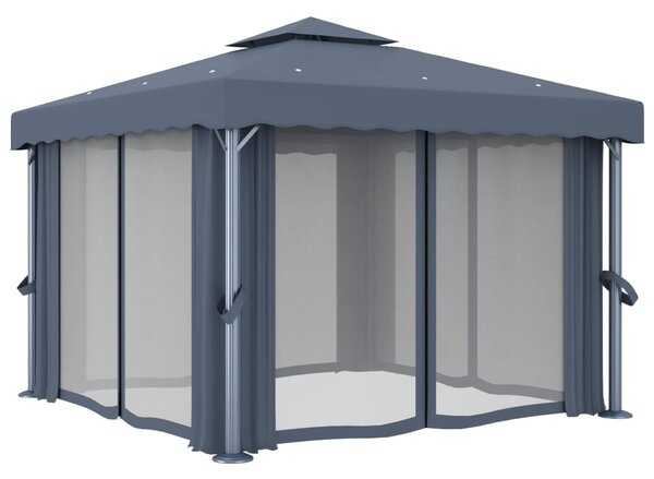 Sjenica sa zastorima i LED svjetlosnim trakama 3 x 3 m antracit - Antracitno siva / 3 x 3 m
