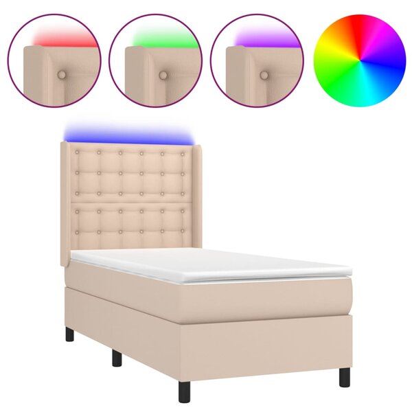 Krevet box spring i madrac LED cappuccino 80x200cm umjetna koža - Smeđa / 80 x 200 cm