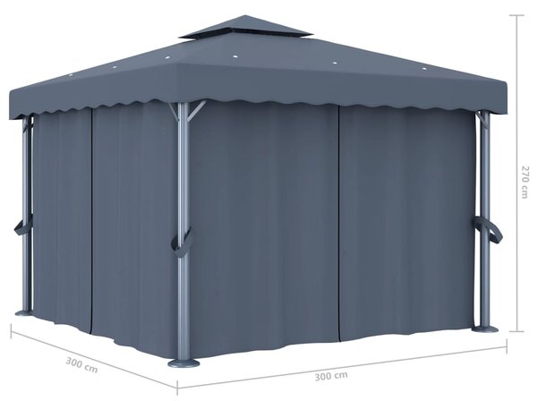 Sjenica sa zastorima i LED svjetlosnim trakama 3 x 3 m antracit - Antracitno siva / 3 x 3 m