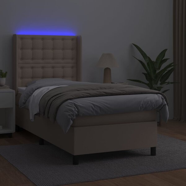 Krevet box spring i madrac LED cappuccino 80x200cm umjetna koža - Smeđa / 80 x 200 cm