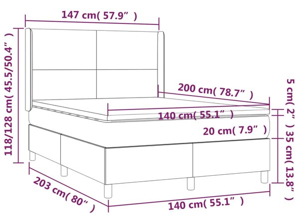 Krevet box spring madrac LED cappuccino 140x200cm umjetna koža - Smeđa / 140 x 200 cm