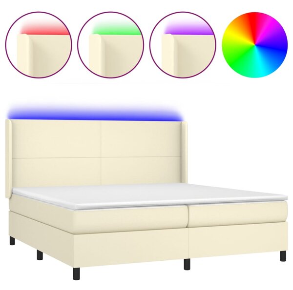 Krevet box spring s madracem LED krem 200x200cm od umjetne kože - Krema / 200 x 200 cm