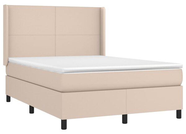 Krevet box spring madrac LED cappuccino 140x200cm umjetna koža - Smeđa / 140 x 200 cm