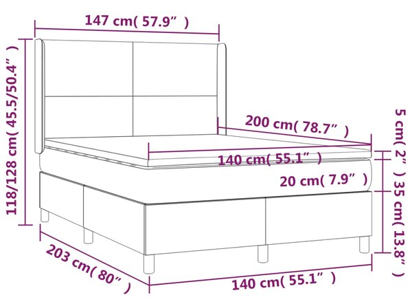 Krevet box spring s madracem LED bijeli 140x200 cm umjetna koža - Bijela / 140 x 200 cm