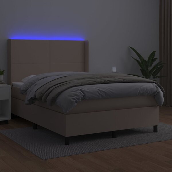 Krevet box spring madrac LED cappuccino 140x200cm umjetna koža - Smeđa / 140 x 200 cm