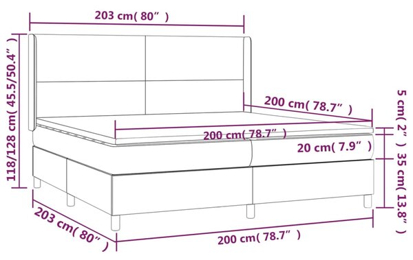 Krevet box spring s madracem LED krem 200x200cm od umjetne kože - Krema / 200 x 200 cm