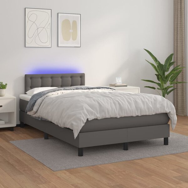 Krevet box spring s madracem LED sivi 120x200cm od umjetne kože - Siva / 120 x 200 cm