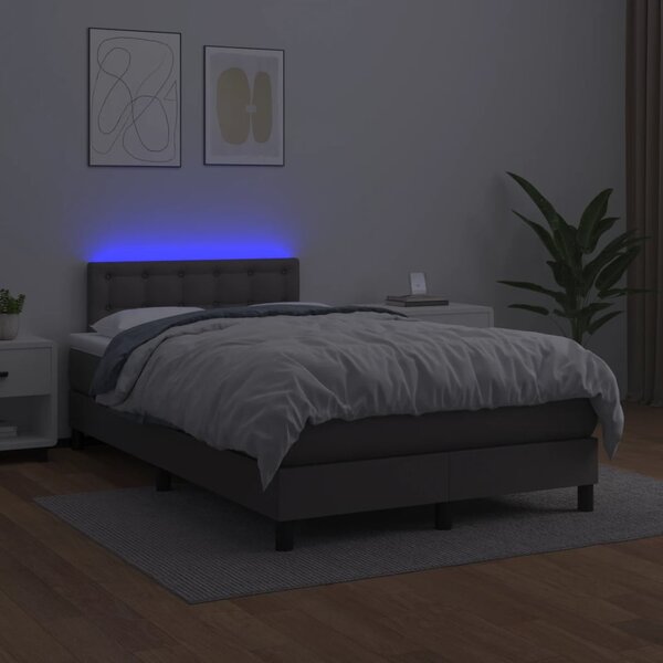 Krevet box spring s madracem LED sivi 120x200cm od umjetne kože - Siva / 120 x 200 cm