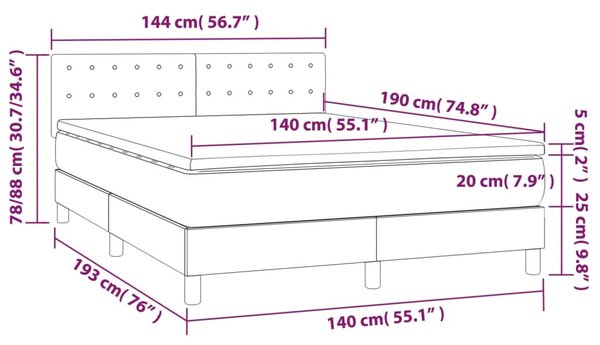 Krevet box spring s madracem LED bijeli 140x190 cm umjetna koža - Bijela / 140 x 190 cm