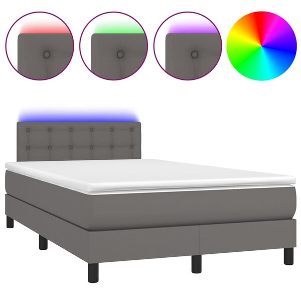Krevet box spring s madracem LED sivi 120x200cm od umjetne kože - Siva / 120 x 200 cm