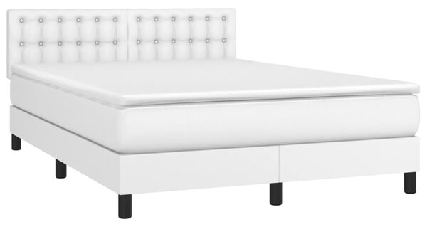 Krevet box spring s madracem LED bijeli 140x190 cm umjetna koža - Bijela / 140 x 190 cm