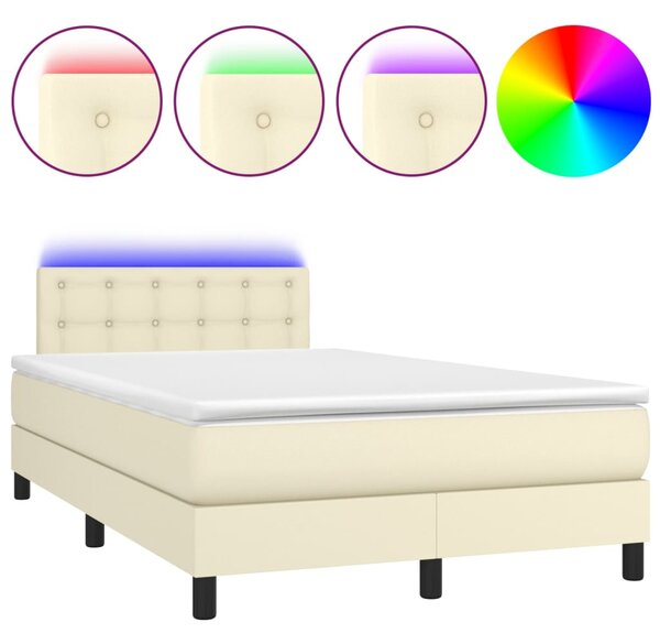 Krevet box spring s madracem LED krem 120x200cm od umjetne kože - Krema / 120 x 200 cm