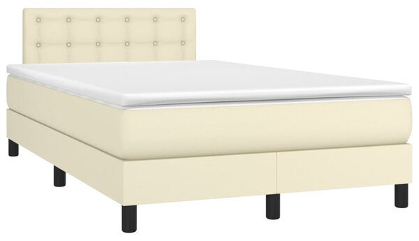 Krevet box spring s madracem LED krem 120x200cm od umjetne kože - Krema / 120 x 200 cm