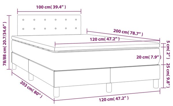 Krevet box spring s madracem LED krem 120x200cm od umjetne kože - Krema / 120 x 200 cm