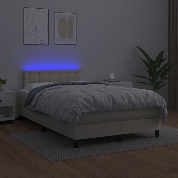 Krevet box spring s madracem LED krem 120x200cm od umjetne kože - Krema / 120 x 200 cm