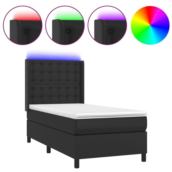 Krevet box spring s madracem LED crni 80x200 cm od umjetne kože - Crna / 80 x 200 cm