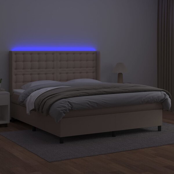 Krevet box spring madrac LED cappuccino 160x200cm umjetna koža - Smeđa / 160 x 200 cm