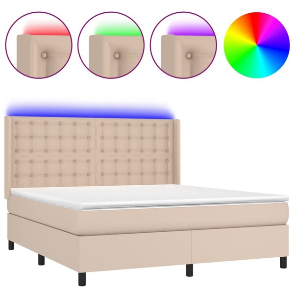 Krevet box spring madrac LED cappuccino 160x200cm umjetna koža - Smeđa / 160 x 200 cm