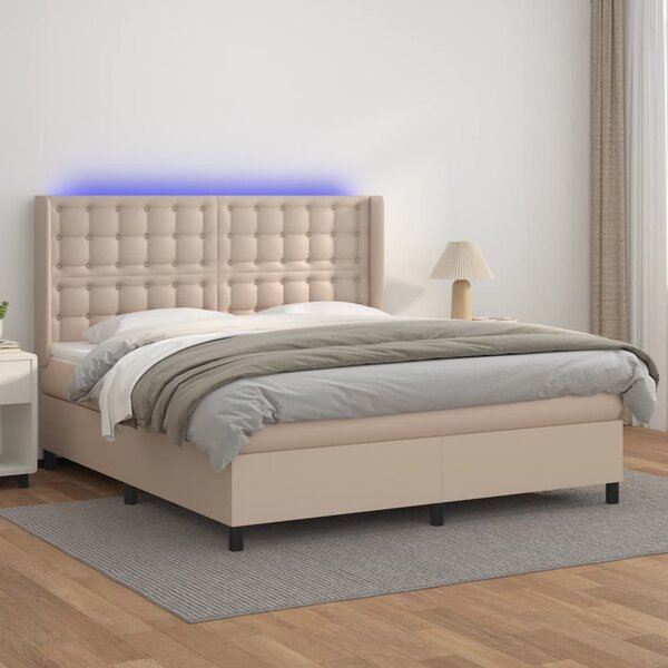 Krevet box spring madrac LED cappuccino 160x200cm umjetna koža - Smeđa / 160 x 200 cm