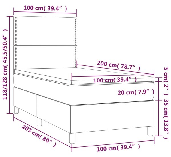Krevet box spring s madracem LED sivi 100x200cm od umjetne kože - Siva / 100 x 200 cm