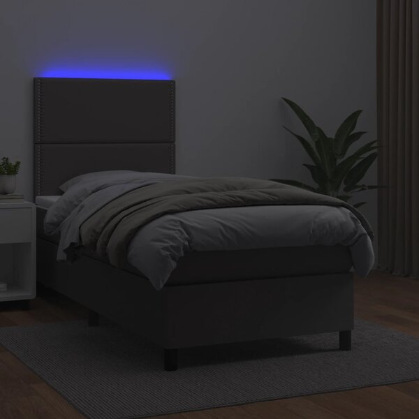Krevet box spring s madracem LED sivi 100x200cm od umjetne kože - Siva / 100 x 200 cm