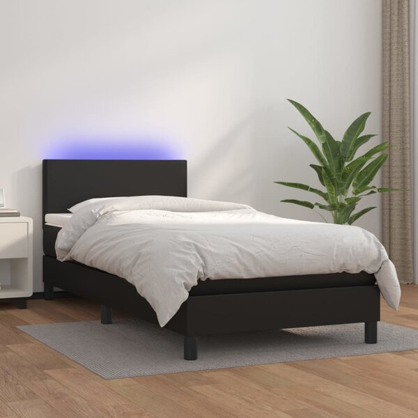 Krevet box spring s madracem LED crni 80x200 cm od umjetne kože - Crna / 80 x 200 cm