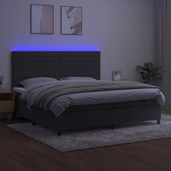 Krevet box spring s madracem LED tamnosivi 200x200 cm baršun - Siva / 200 x 200 cm