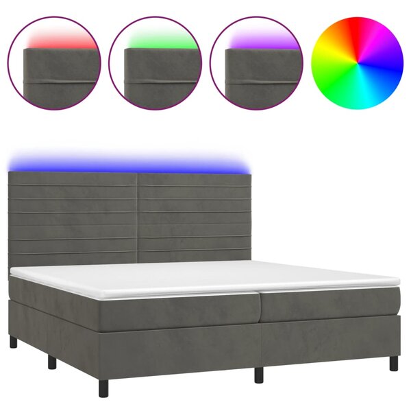 Krevet box spring s madracem LED tamnosivi 200x200 cm baršun - Siva / 200 x 200 cm