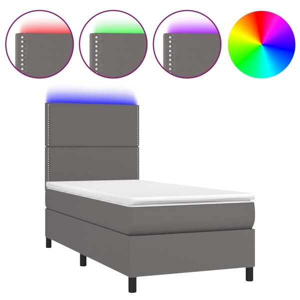 Krevet box spring s madracem LED sivi 100x200cm od umjetne kože - Siva / 100 x 200 cm