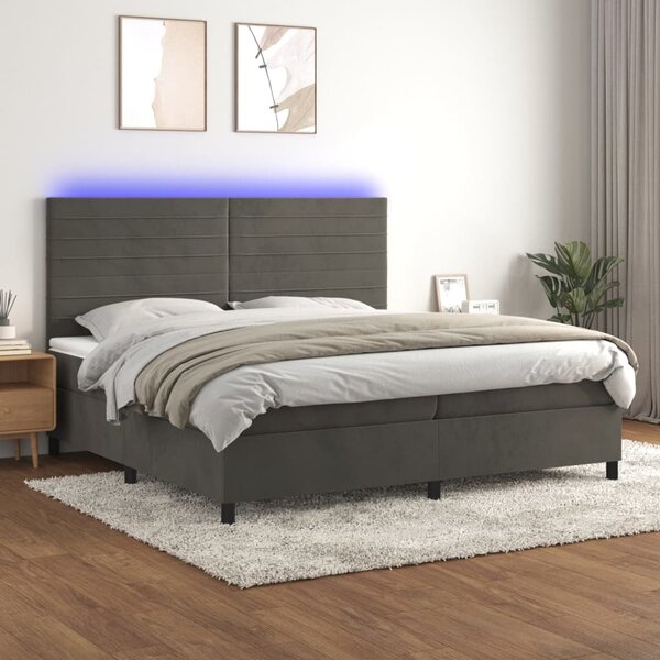 Krevet box spring s madracem LED tamnosivi 200x200 cm baršun - Siva / 200 x 200 cm