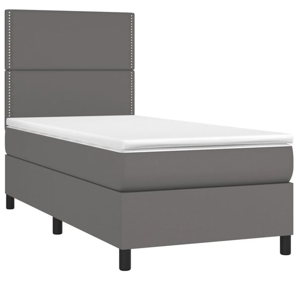 Krevet box spring s madracem LED sivi 100x200cm od umjetne kože - Siva / 100 x 200 cm