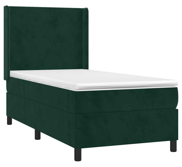 Krevet box spring s madracem LED tamnozeleni 90x200 cm baršun - Zelena / 90 x 200 cm