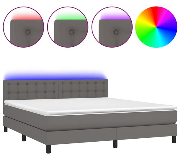 Krevet box spring s madracem LED sivi 180x200cm od umjetne kože - Siva / 180 x 200 cm