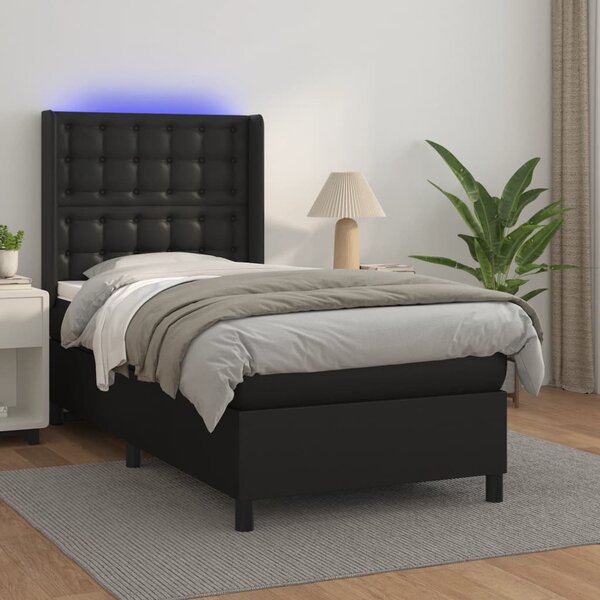 Krevet box spring s madracem LED crni 80x200 cm od umjetne kože - Crna / 80 x 200 cm