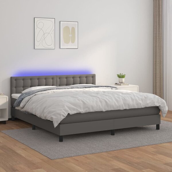 Krevet box spring s madracem LED sivi 180x200cm od umjetne kože - Siva / 180 x 200 cm