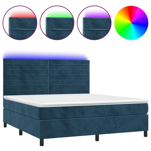 Krevet box spring s madracem LED tamnoplavi 160x200 cm baršun - Plava / 160 x 200 cm