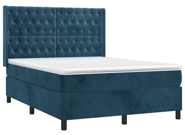 Krevet box spring s madracem LED tamnoplavi 140x190 cm baršun - Plava / 140 x 190 cm
