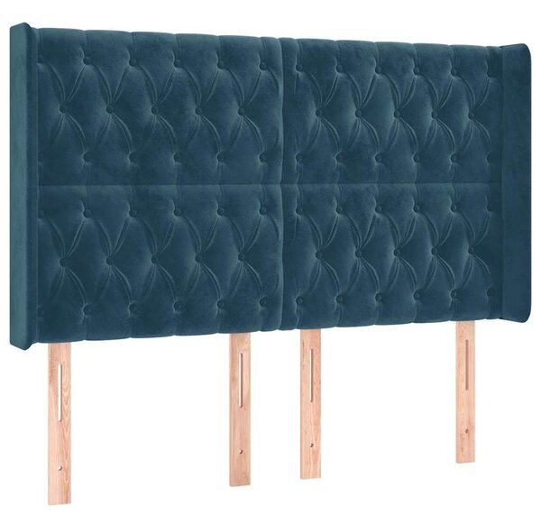Krevet box spring s madracem LED tamnoplavi 140x190 cm baršun - Plava / 140 x 190 cm