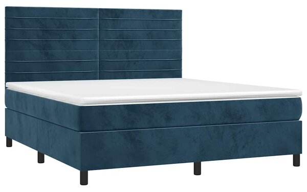 Krevet box spring s madracem LED tamnoplavi 160x200 cm baršun - Plava / 160 x 200 cm