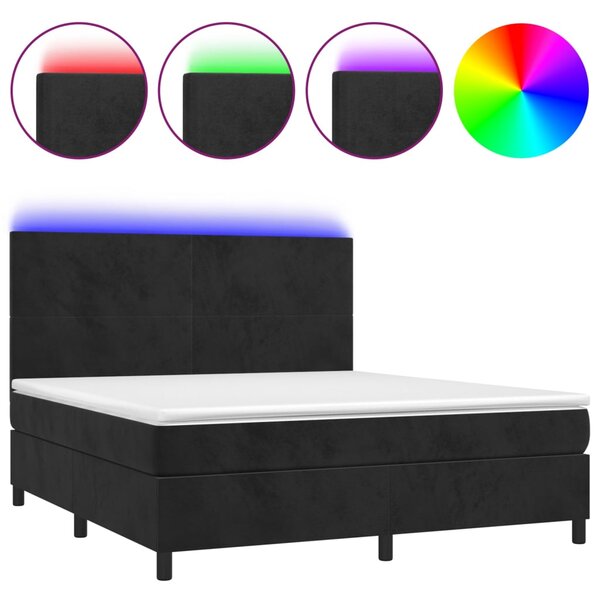 Krevet box spring s madracem LED crni 160x200 cm baršun - Crna / 160 x 200 cm