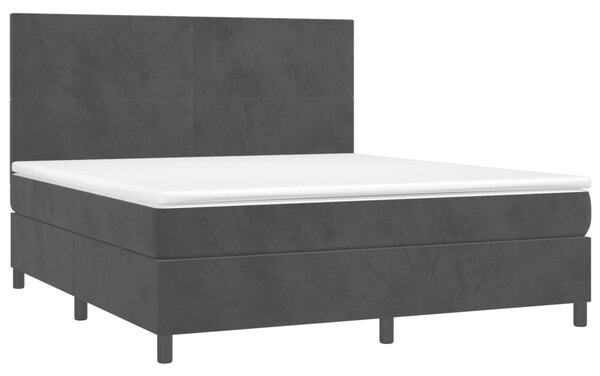 Krevet box spring s madracem LED crni 160x200 cm baršun - Crna / 160 x 200 cm